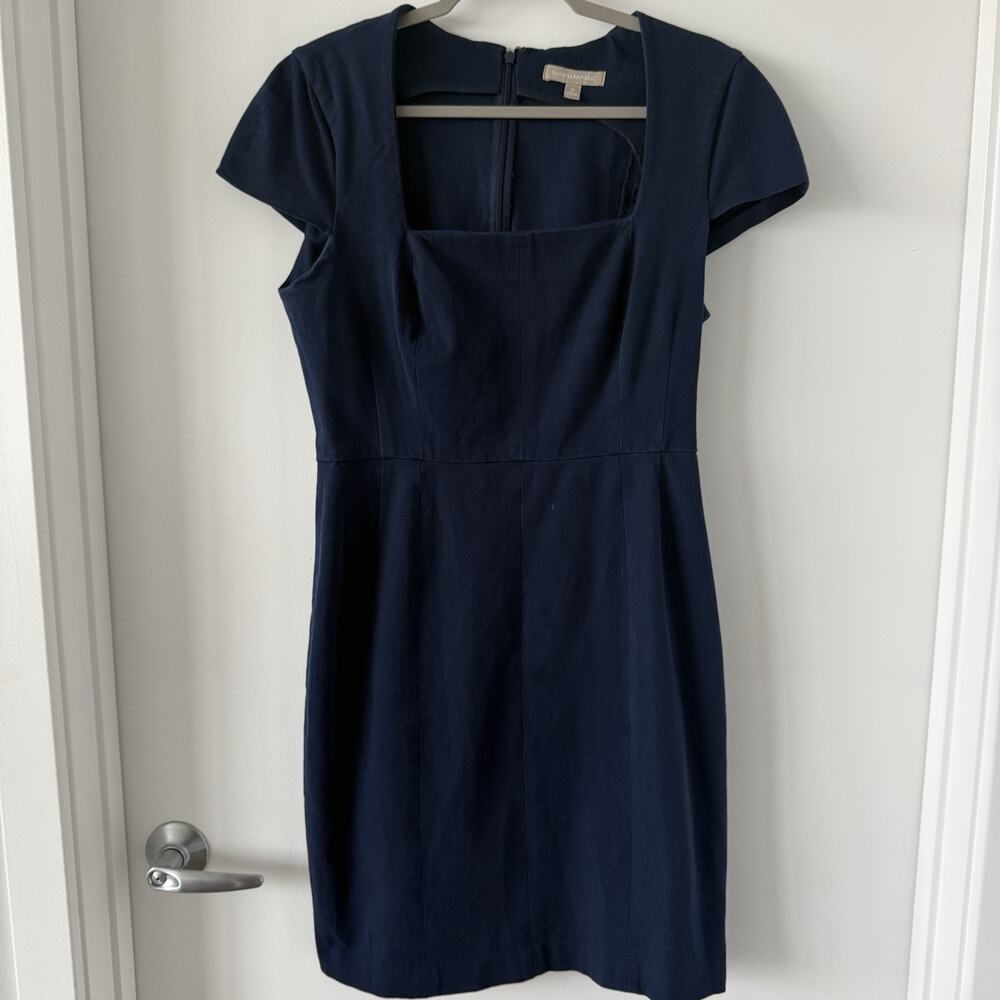 BANANA REPUBLIC Size 12 Sheath Dress navy Blue Stretch mini cocktail career wear